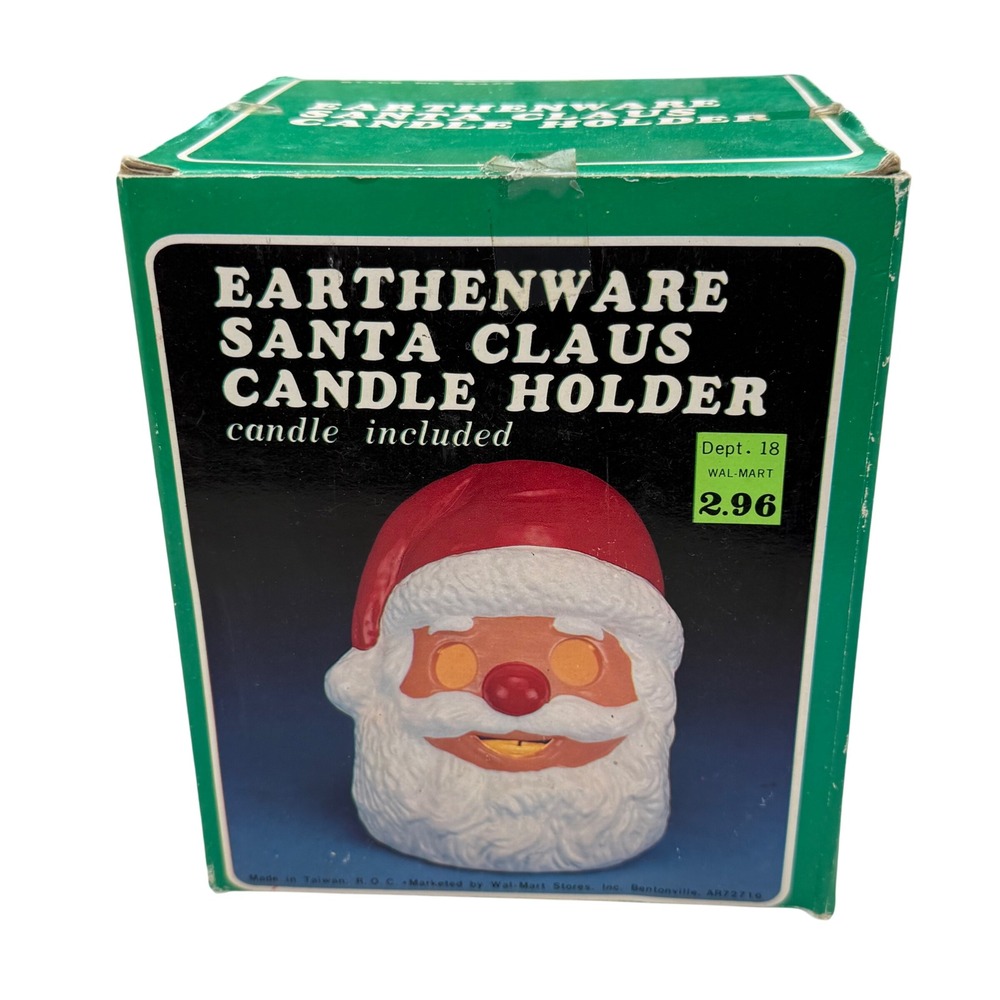 Earthenware Santa Claus Candle Holder Vintage Christmas Decoration